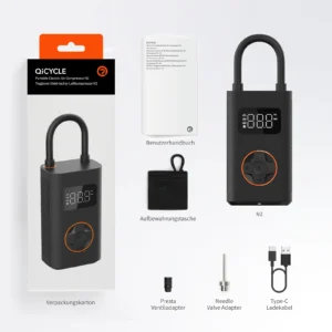 Mini Compresseur D'air Portable 150 PSI, 10,3 Bars, LED, Rechargeable USB-C QiCYCLE N2