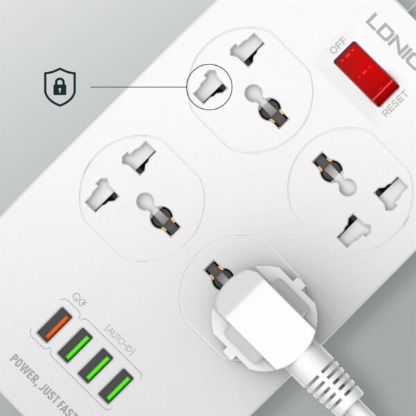 Multiprise 4 Prise Avec 4 Entrées USB 5V 3.1A 2500W 2m LDNIO SC4407