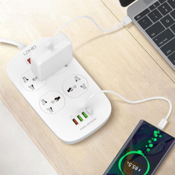 Multiprise 4 Prise Avec 4 Entrées USB 5V 3.1A 2500W 2m LDNIO SC4407