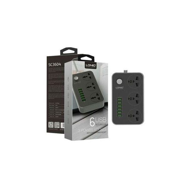 Multiprise 6 Entrées USB 5V 3.4A 2500 W 2m LDNIO SC3604