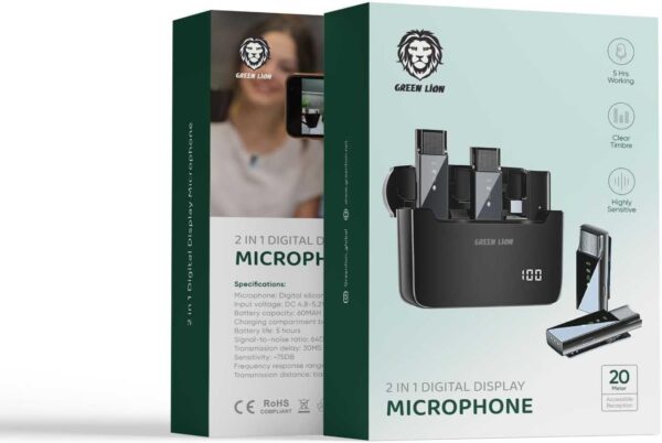 Microphone à affichage numérique 2 en 1, connecteur de type C, Noir Green Lion