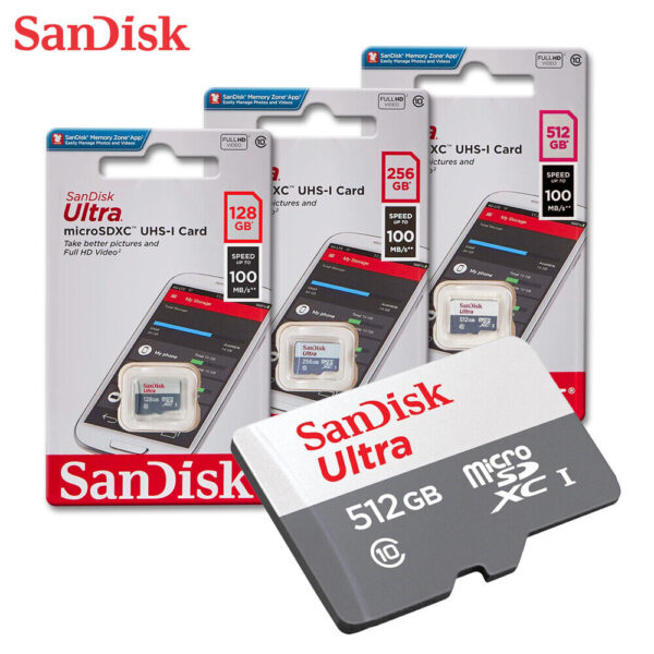 Carte Mémoire Micro Sd 16GB / 32GB / 64GB /128GB /256 GB 100 MB/S SANDISK ULTRA