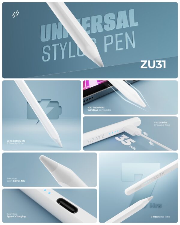 Stylet Universel Pour Les Appareils IOS, Android Et Windows 7 Heures D'utilisation Heatz ZU31