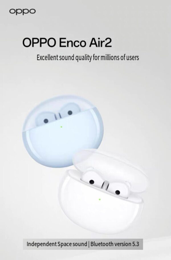 Ecouteurs Sans Fil,Bluetooth 5.2,Réduction Du Bruit, Chargement Sans Fil Batterie 24h Oppo Enco Air2